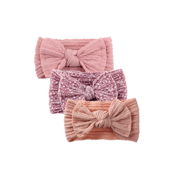 Trio of Single Bow Cable Knit Baby Headbands #3