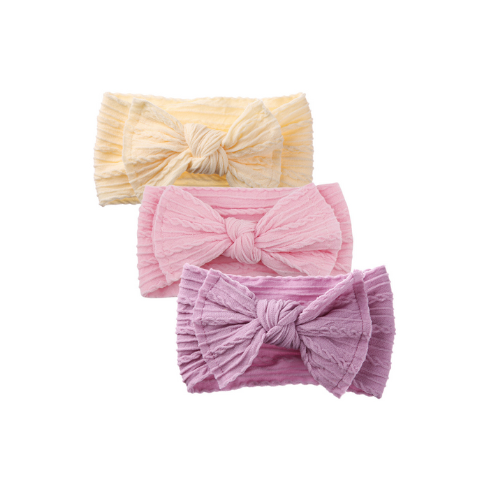 Trio of Single Bow Cable Knit Baby Headbands #4