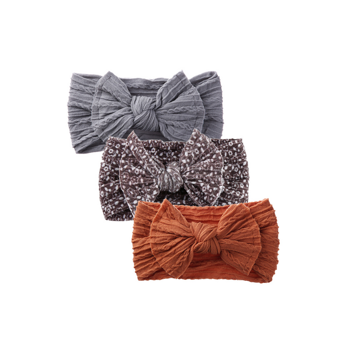 Trio of Single Bow Cable Knit Baby Headbands #5