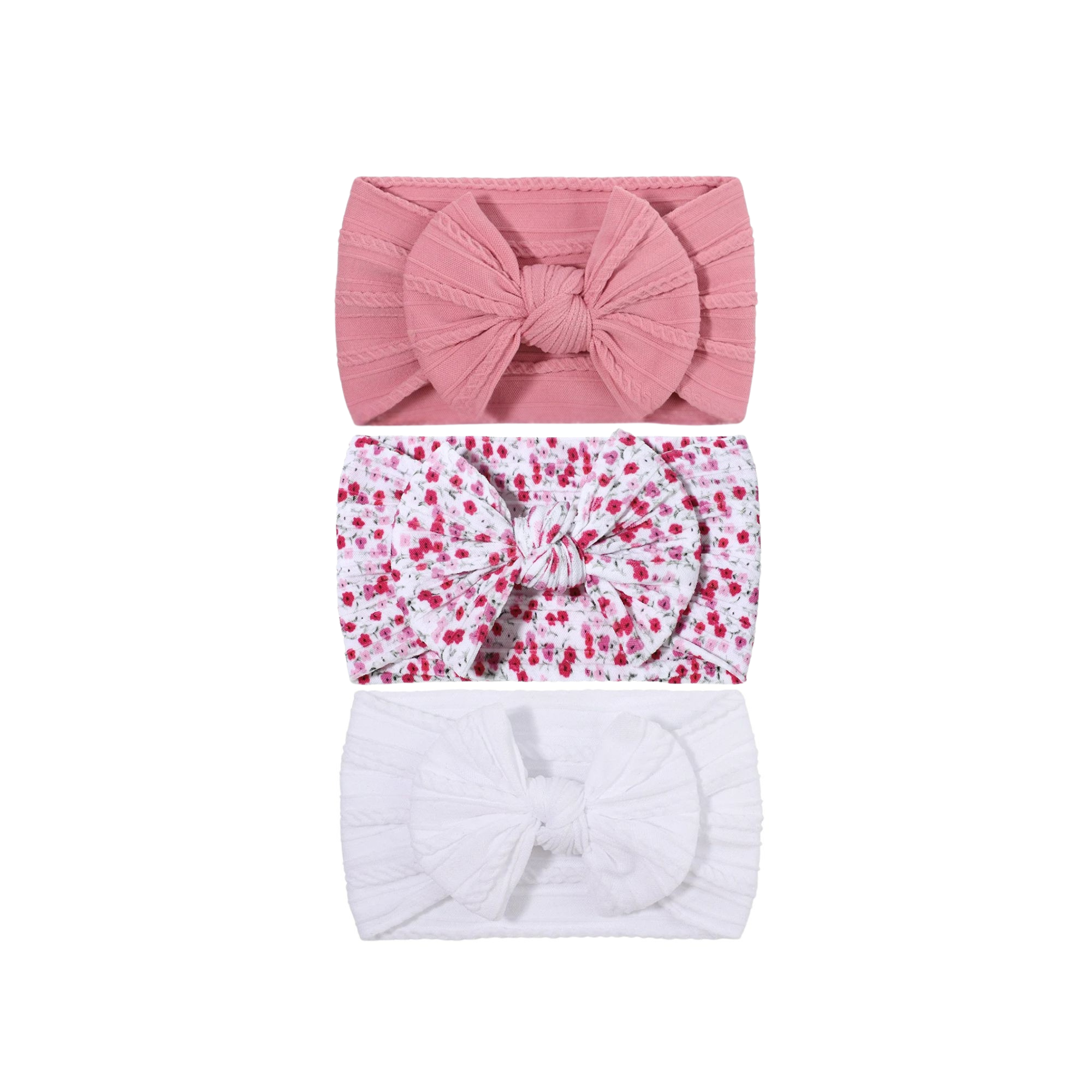 Nylon ear detail baby headband with bow detail — 3 Piece Single Bowie Baby Headband Set #22 on white background