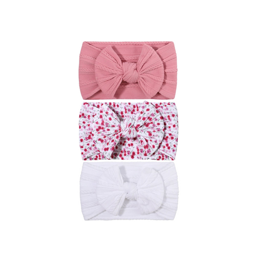 Nylon ear detail baby headband with bow detail — 3 Piece Single Bowie Baby Headband Set #22 on white background