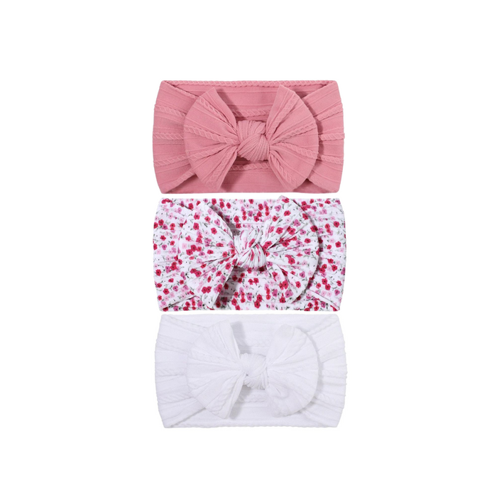 Trio of Single Bow Cable Knit Baby Headbands #21