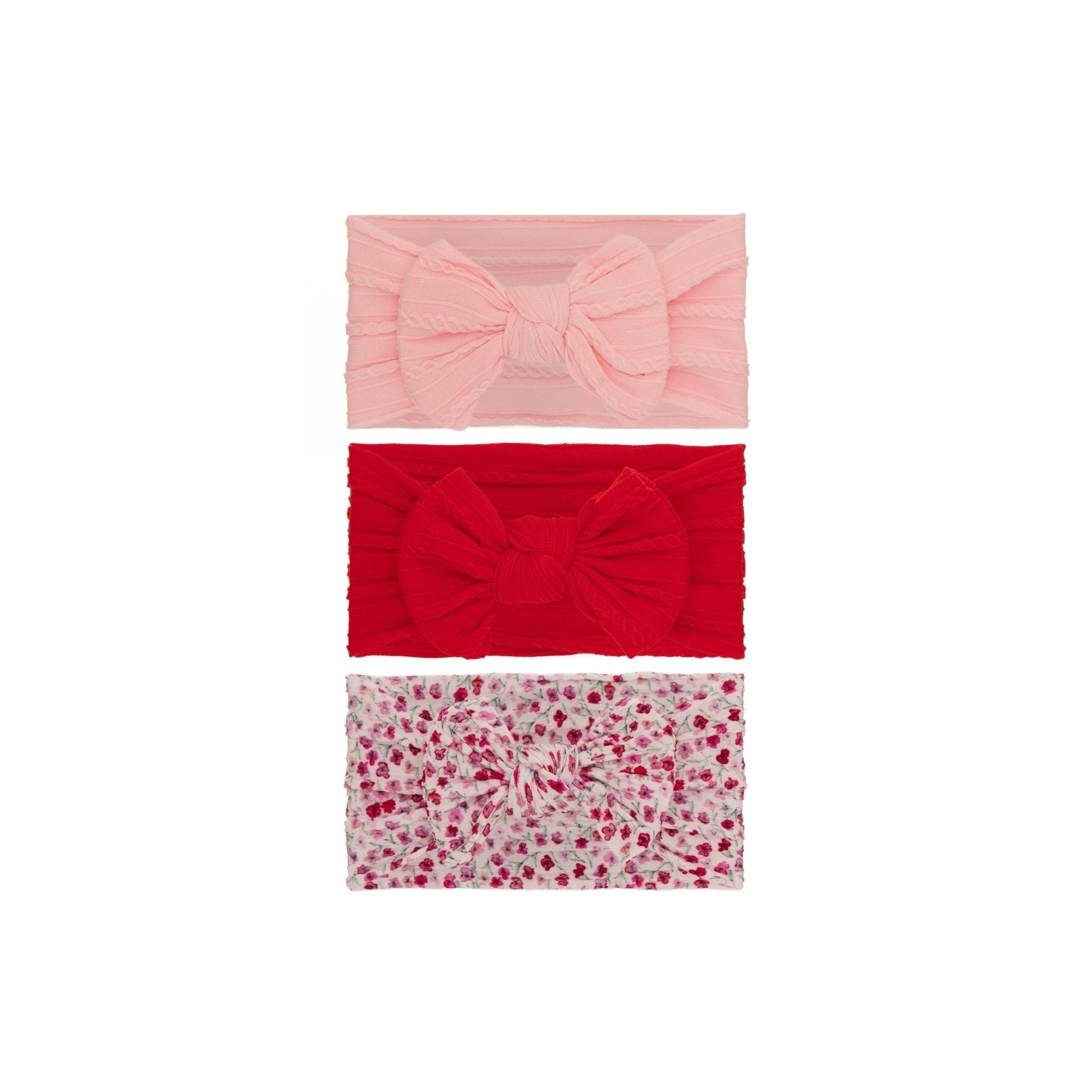 Nylon ear detail baby headband with bow detail — 3 Piece Single Bowie Baby Headband Set #11 on white background