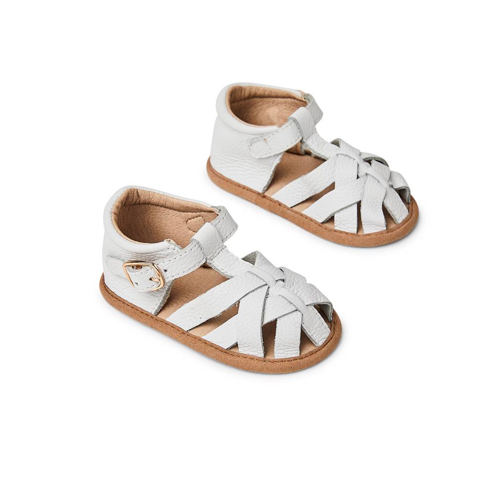 White Leather Baby Sandal — baby sandals sole and strap detail view
