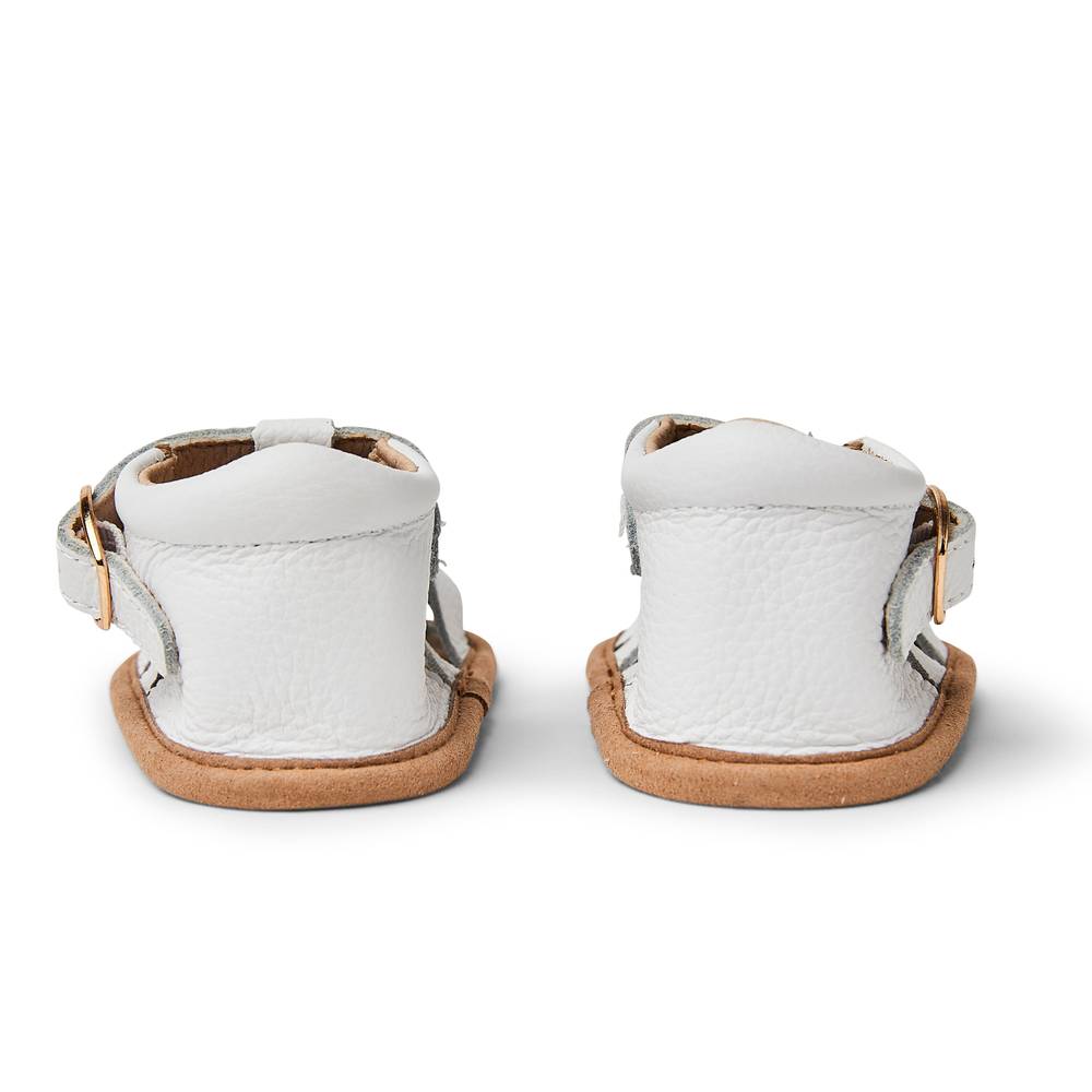 White Leather Baby Sandal — close-up showing lace texture and craftsmanship