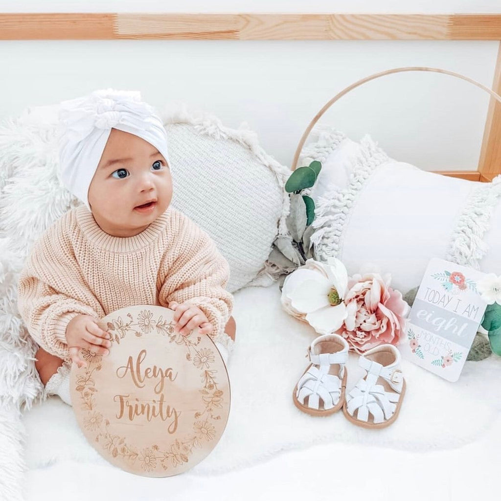 White Leather Baby Sandal — baby sandals size and scale reference