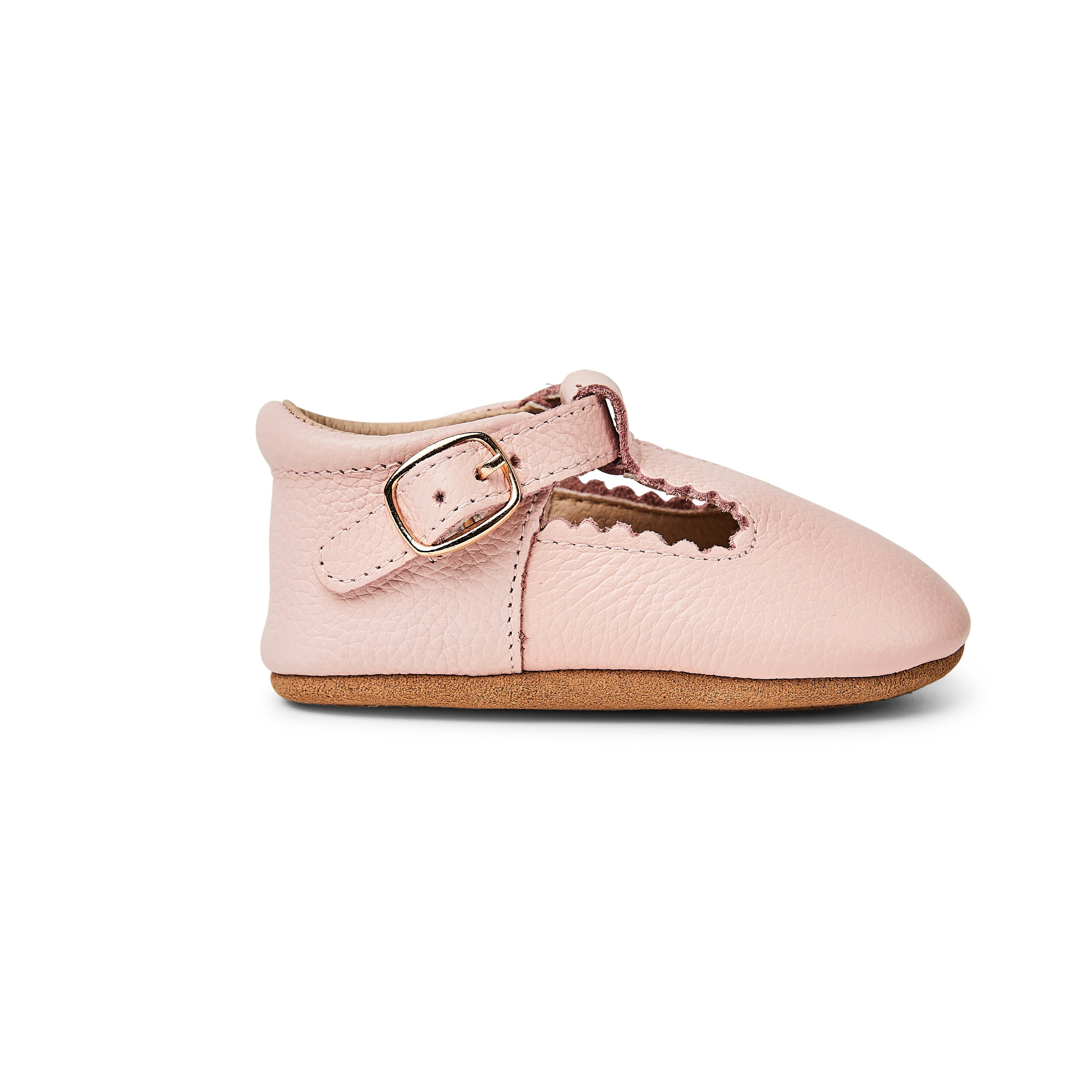 Lace baby shoes — Wisp Pink Leather Baby T Bar Shoe on white background