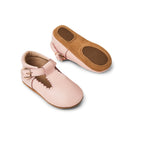 Wisp Pink Leather Baby T Bar Shoe — close-up showing lace texture and craftsmanship