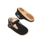Woodsmoke Suede Leather Baby T Bar Shoe — close-up showing lace texture and craftsmanship