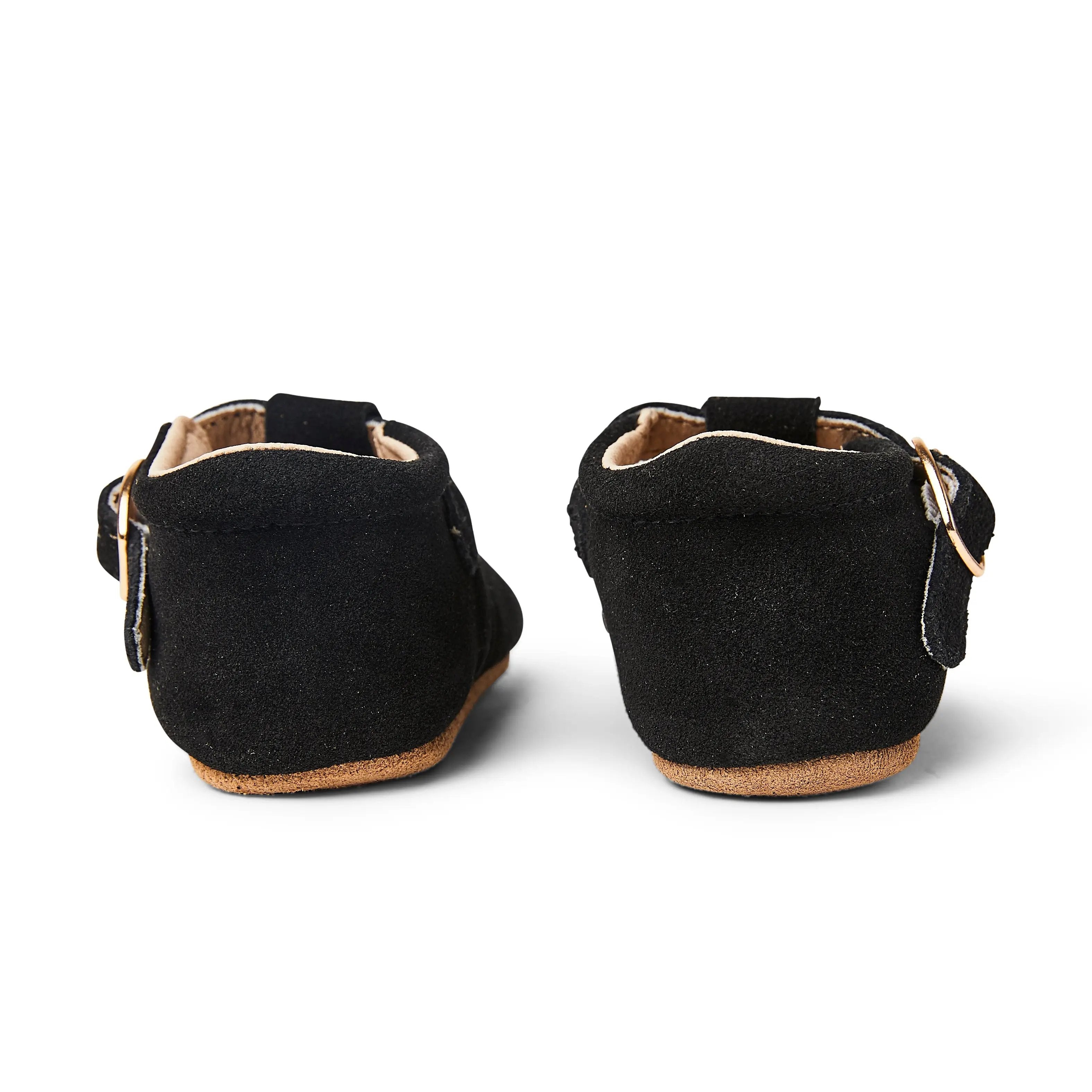 Baby wearing baby shoes — Woodsmoke Suede Leather Baby T Bar Shoe