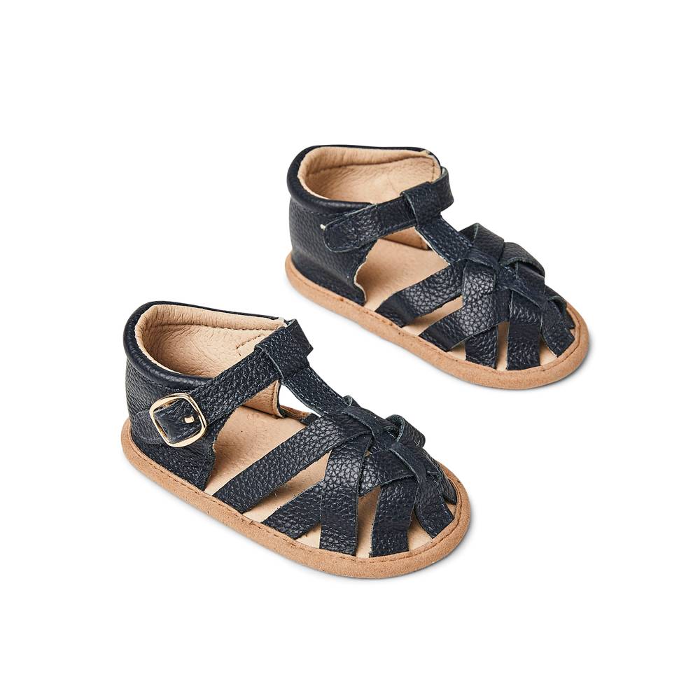 Zodiac Blue Leather Baby Sandal — baby sandals sole and strap detail view