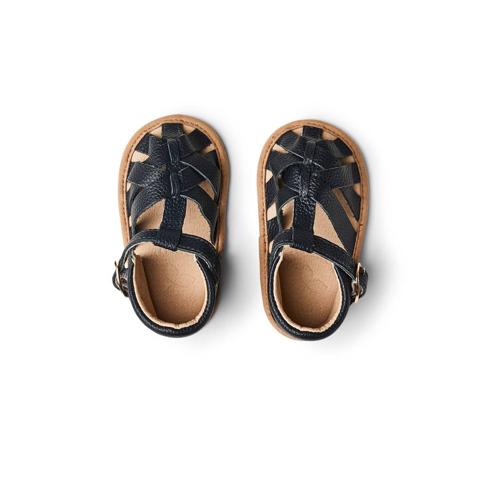 Baby feet in baby sandals on soft surface — Zodiac Blue Leather Baby Sandal