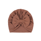 Tawny ribbed ear detail baby turban with bow detail — Mila Baby Turban on white background