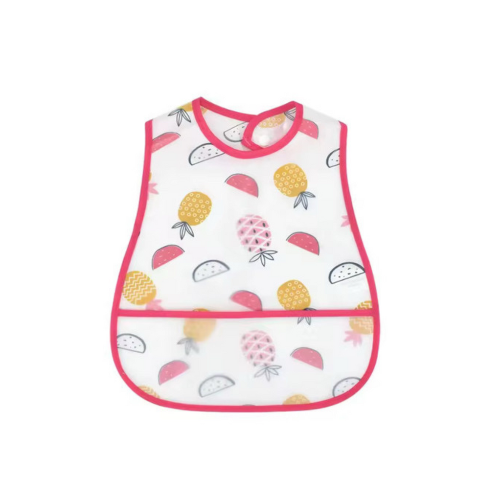 Ear detail baby bib — Tutti Frutti Waterproof Baby Smock Bib Short Sleeve on white background