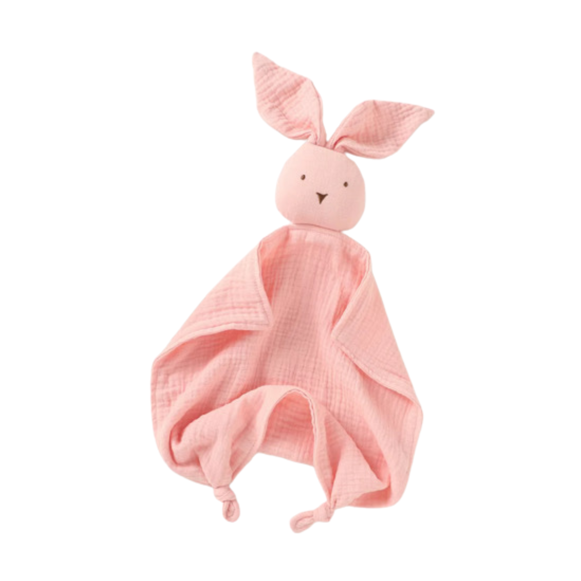 Flamingo cotton muslin bunny baby comforter — Twitch Bunny Cotton Baby Comforter in Flamingo on white background
