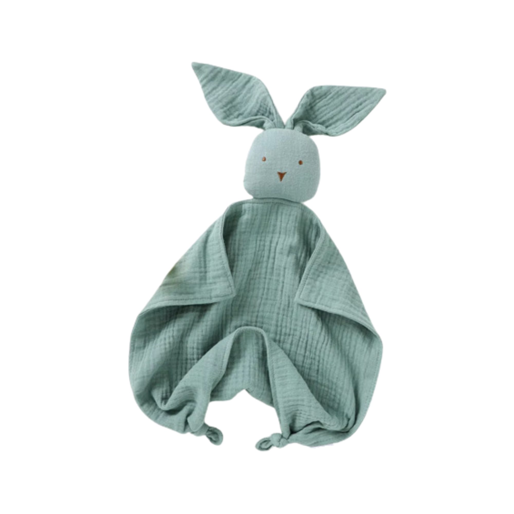 Teal cotton muslin bunny baby comforter — Twitch Bunny Cotton Baby Comforter in Teal on white background
