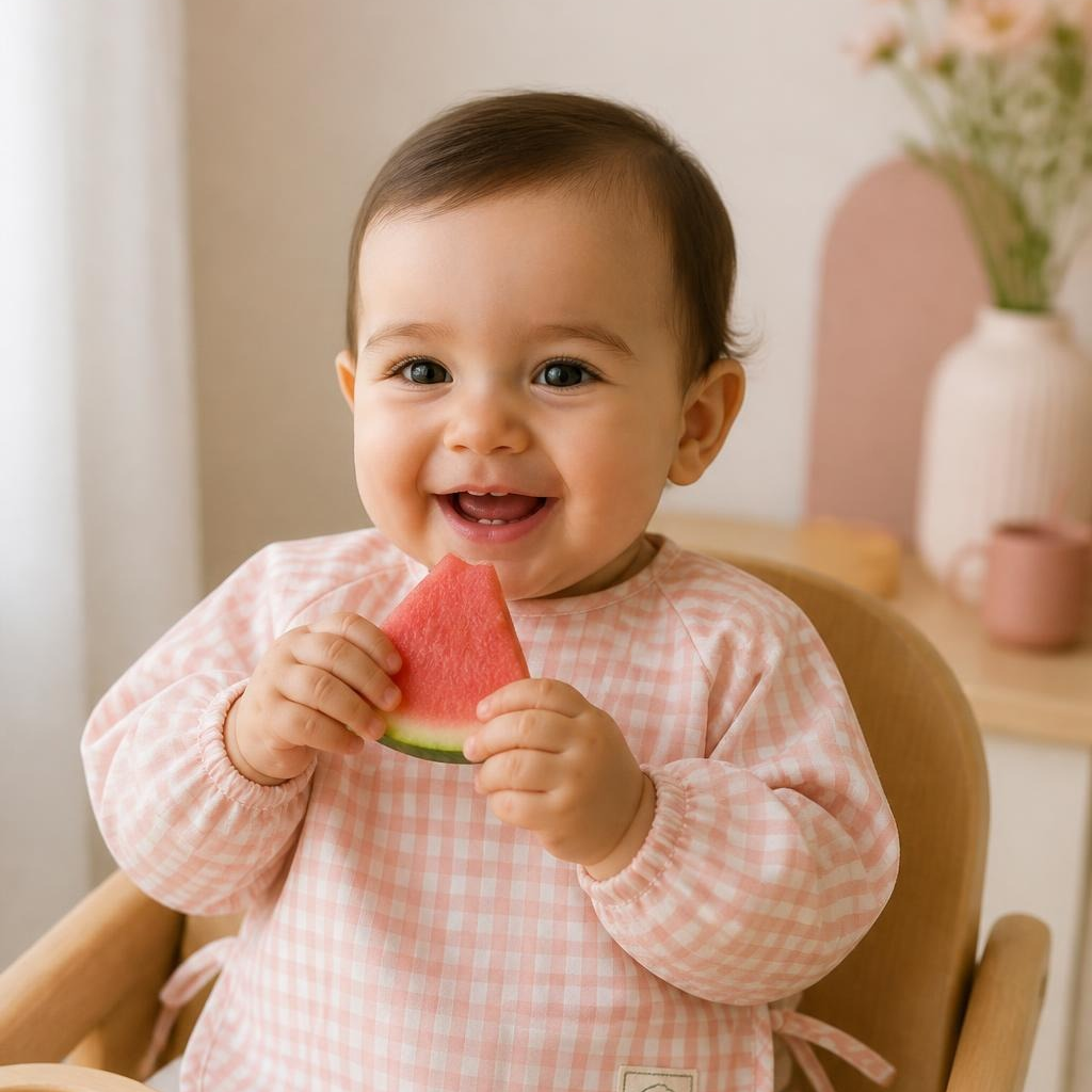 Gingham Waterproof Baby Smock Bib, Long Sleeve Flamingo