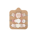 Soft rose nylon floral baby headband with bow detail — Isla 3 Piece Faux Flower Baby Headband Set on white background