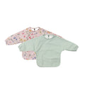 Waterproof Baby Smock Bib Twin Pack #6 Long Sleeve Feeding Bib Set — set of 3 baby bibs on white background