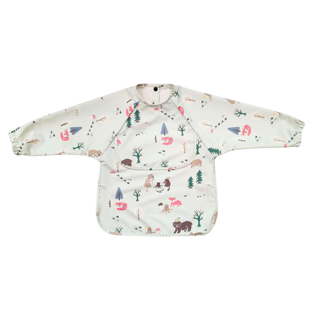 Beige Bear-y-Hungry Premium Waterproof Baby Smock Bib Long Sleeve