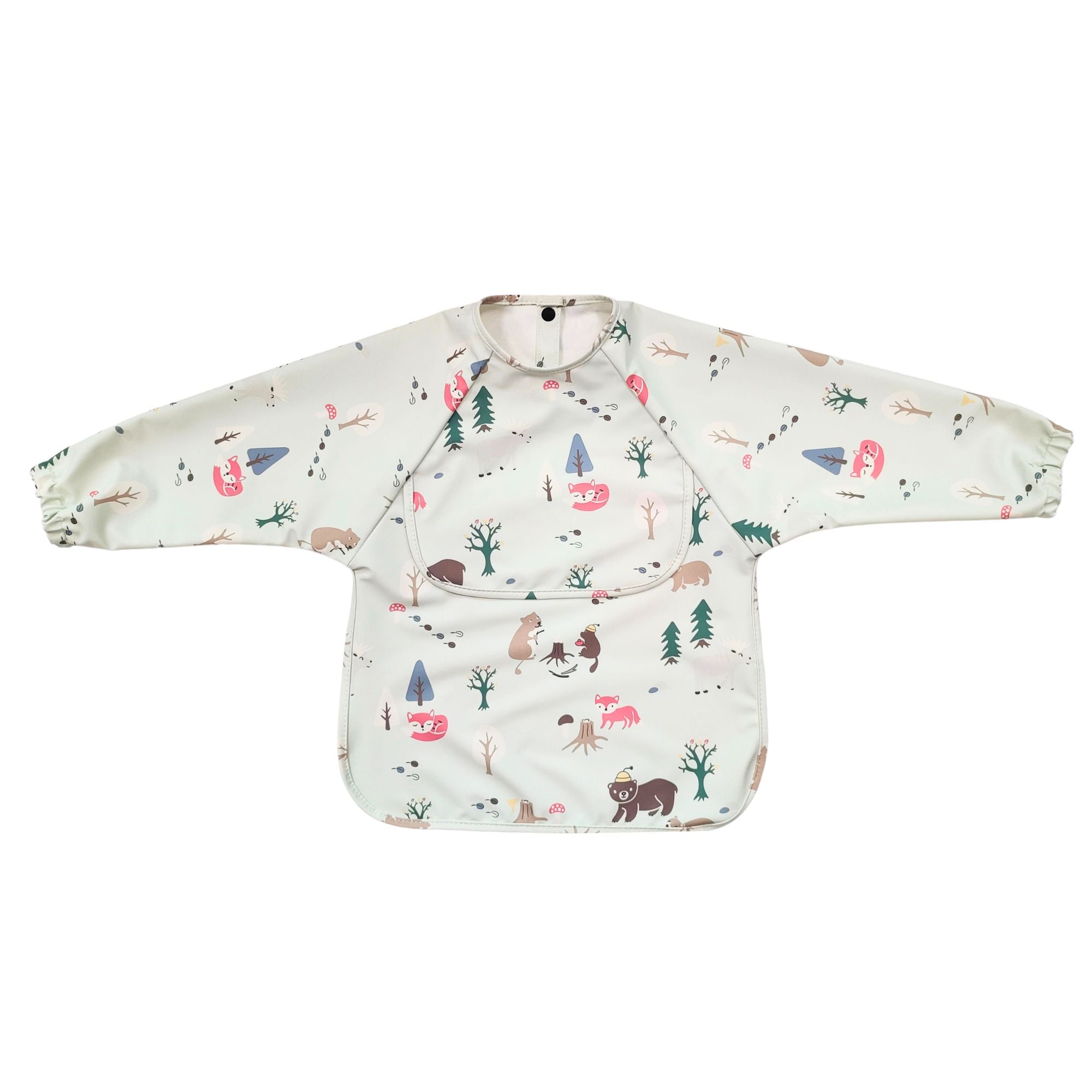 Ear detail baby bib — Beige Bear-y-Hungry Waterproof Baby Smock Bib Long Sleeve on white background