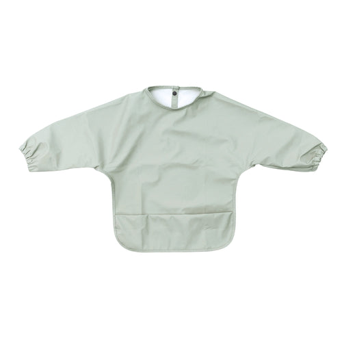 Ear detail baby bib — Aloe Green Waterproof Baby Smock Bib Long Sleeve on white background