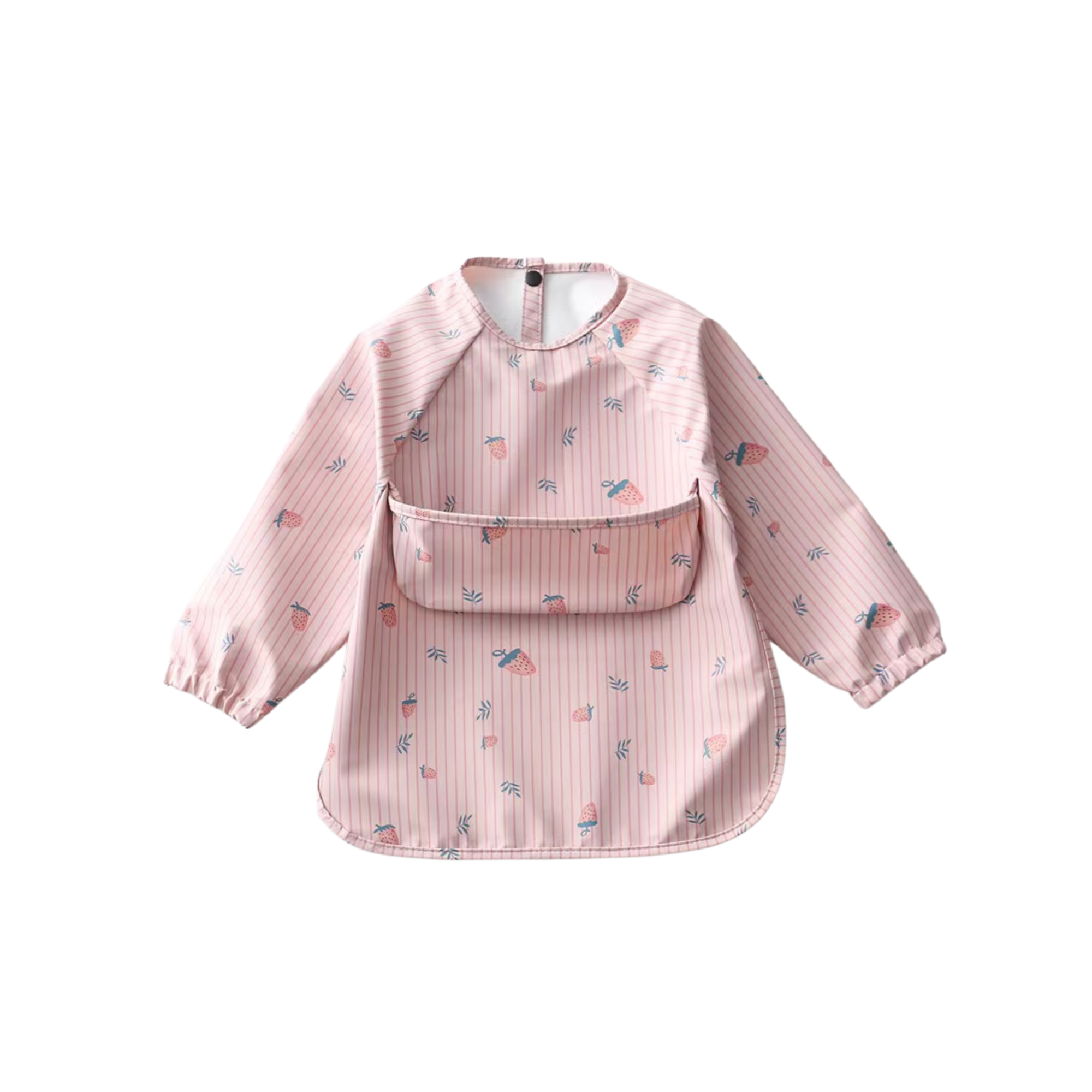 Striped baby bib — Berry Stripey Waterproof Baby Smock Bib Long Sleeve on white background