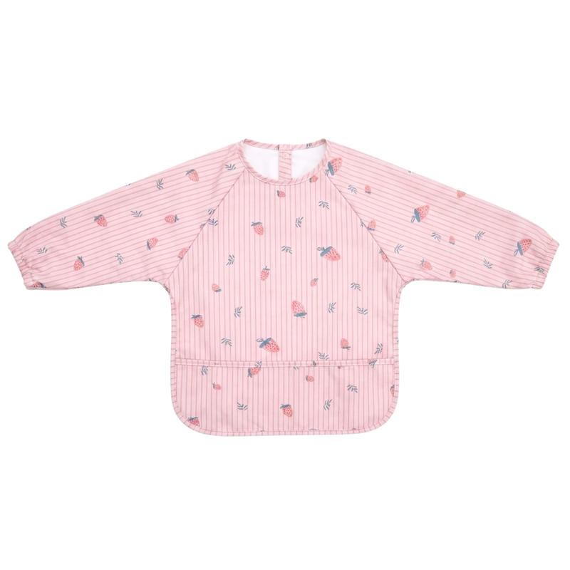 Premium Waterproof Baby Smock Bib Long Sleeve in Berry Stripey