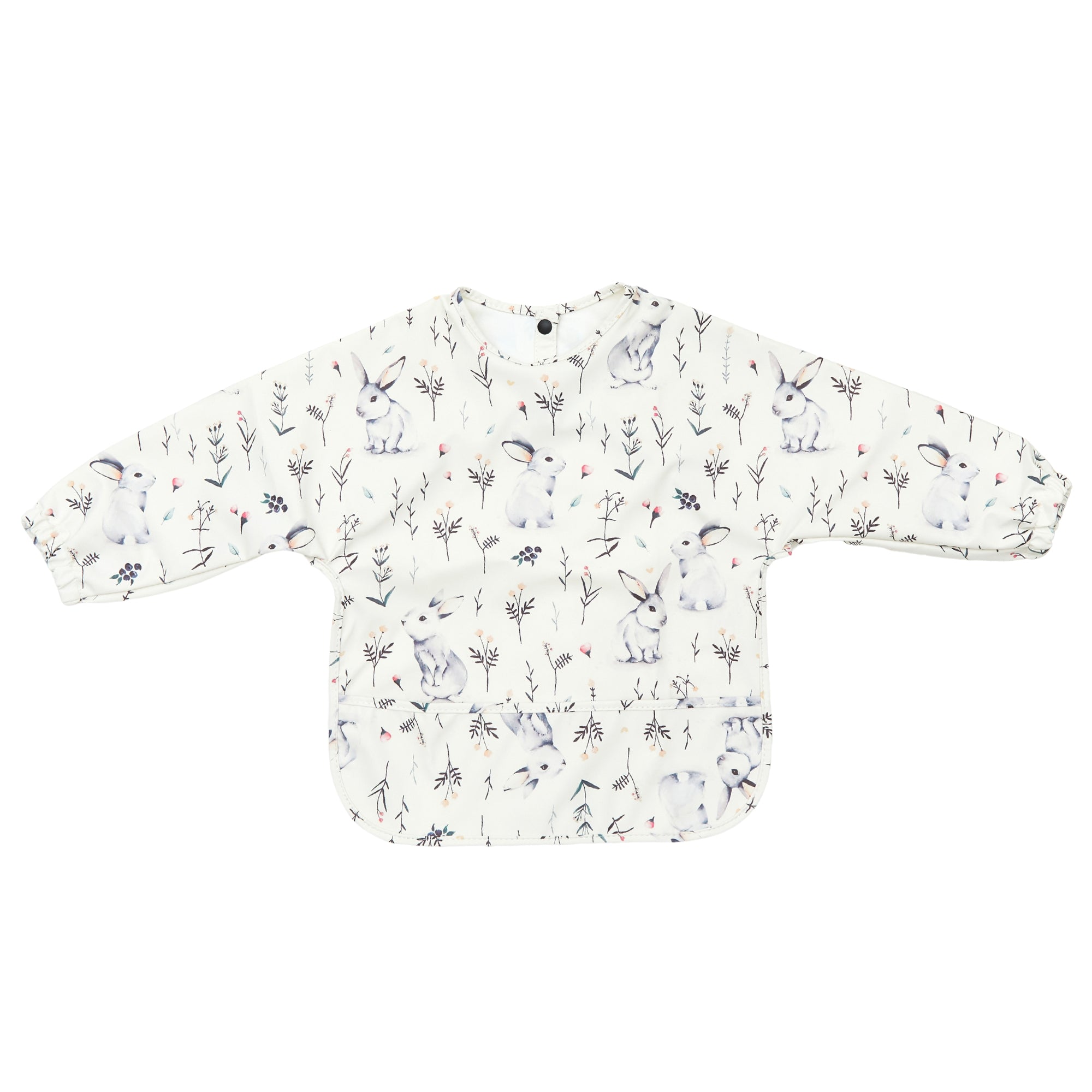 Ear detail baby bib — Bloom Bunnies Waterproof Baby Smock Bib Long Sleeve on white background