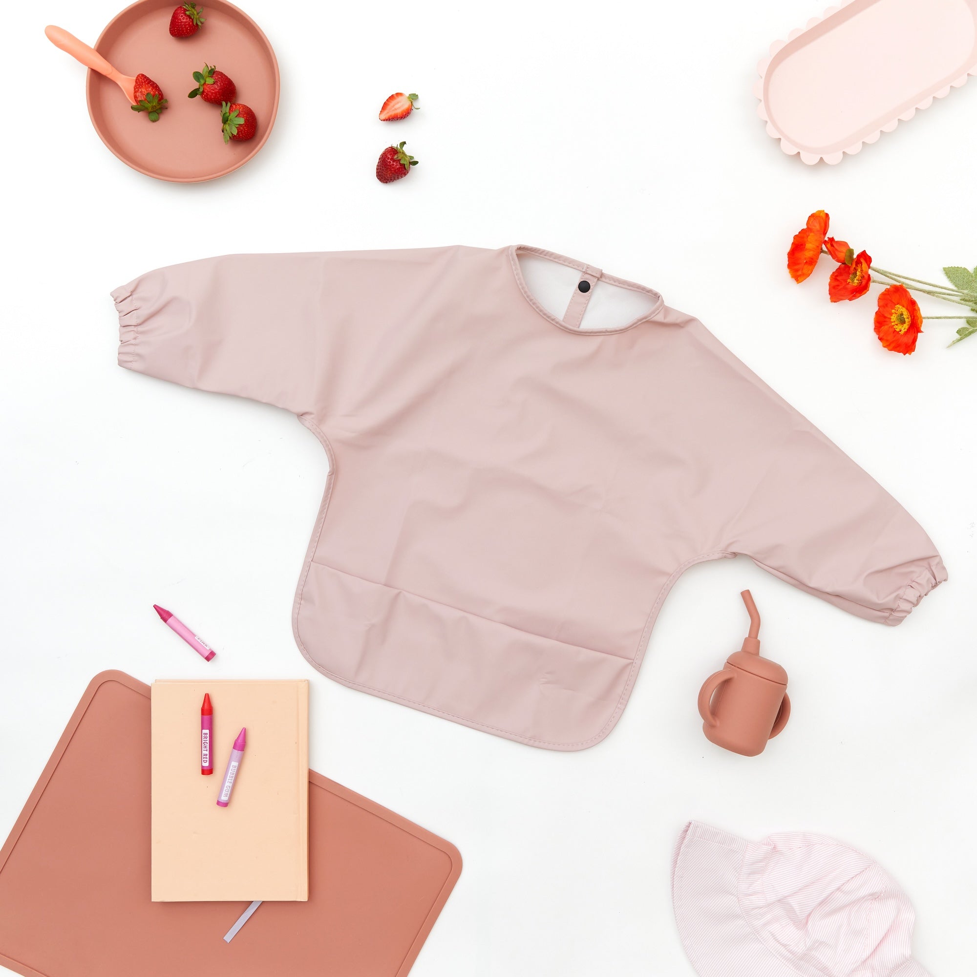 Cotton Candy Waterproof Baby Smock Bib Long Sleeve — cat baby bib showing face and soft texture