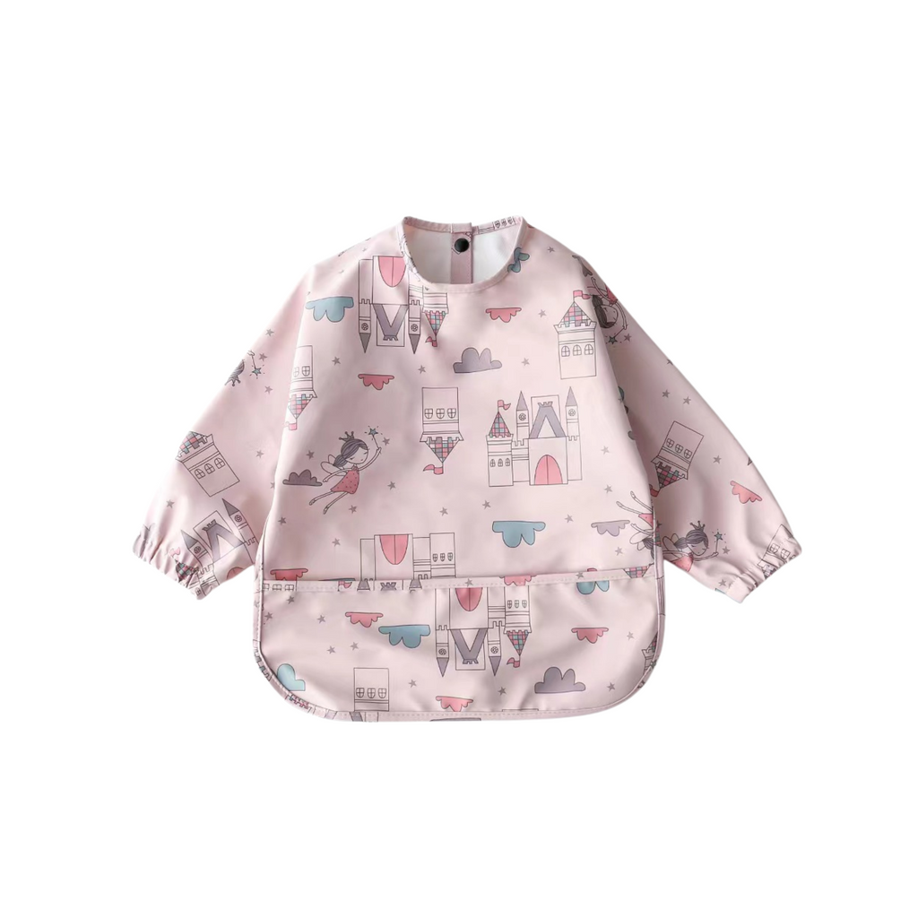 Ear detail baby bib — Fairy Castle Waterproof Baby Smock Bib Long Sleeve on white background