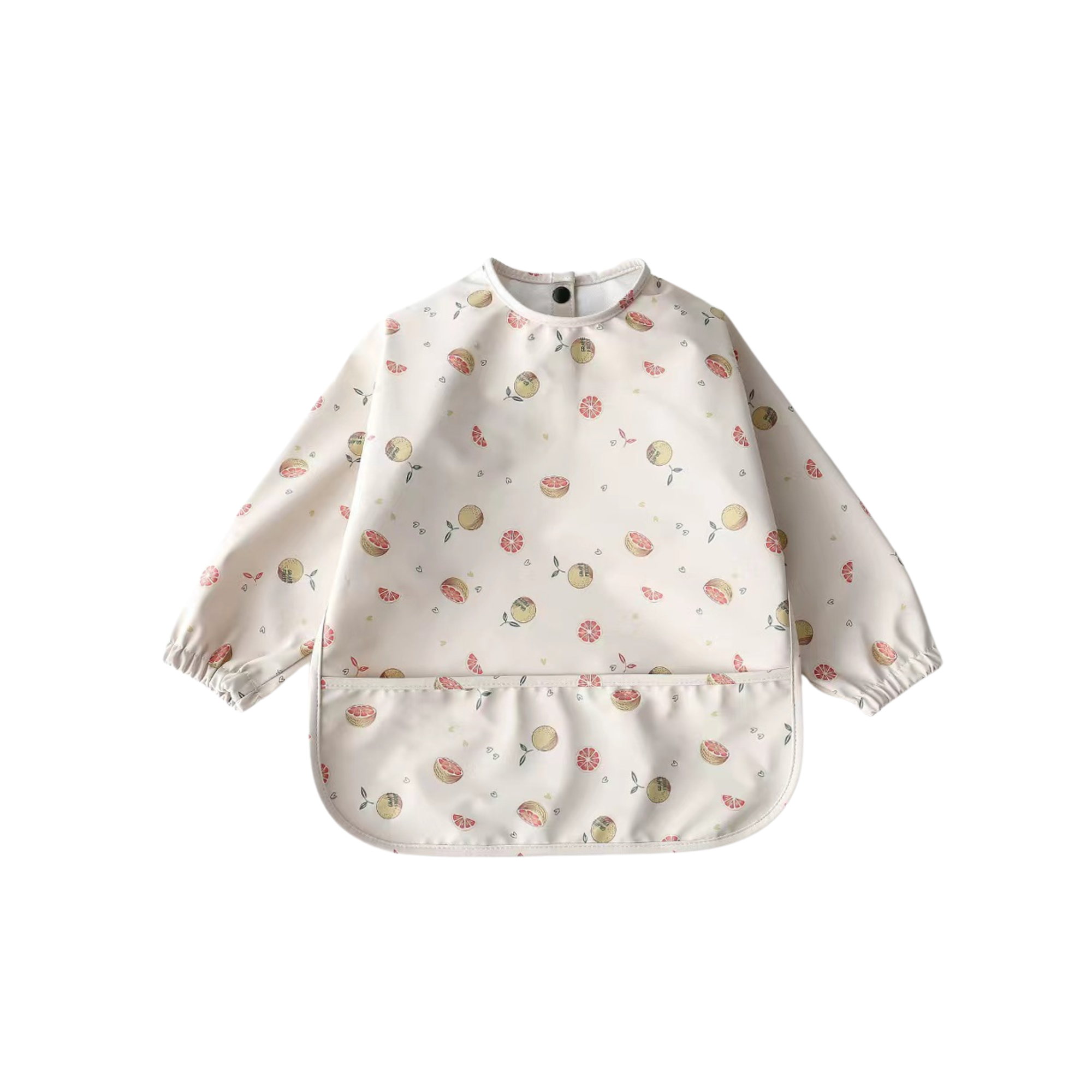 Ear detail baby bib — Grapefruit Groove Waterproof Baby Smock Bib Long Sleeve on white background