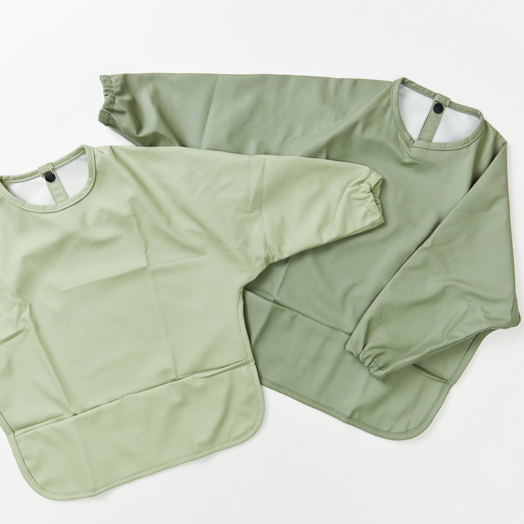 Green Smoke Waterproof Baby Smock Bib Long Sleeve — detail shot showing fabric texture and quality