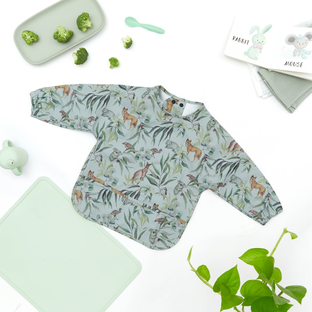 Aussie Tails Waterproof Baby Smock Bib Long Sleeve — koala baby bib showing face and soft texture