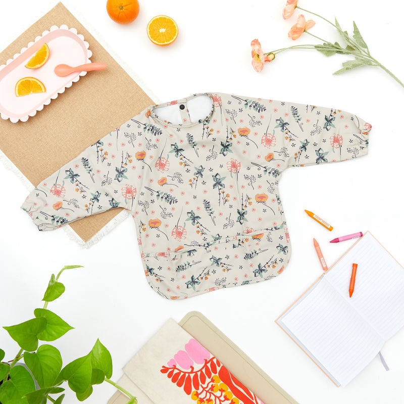 Waterproof Long Sleeve Baby Smock Bib in Petal Paradise