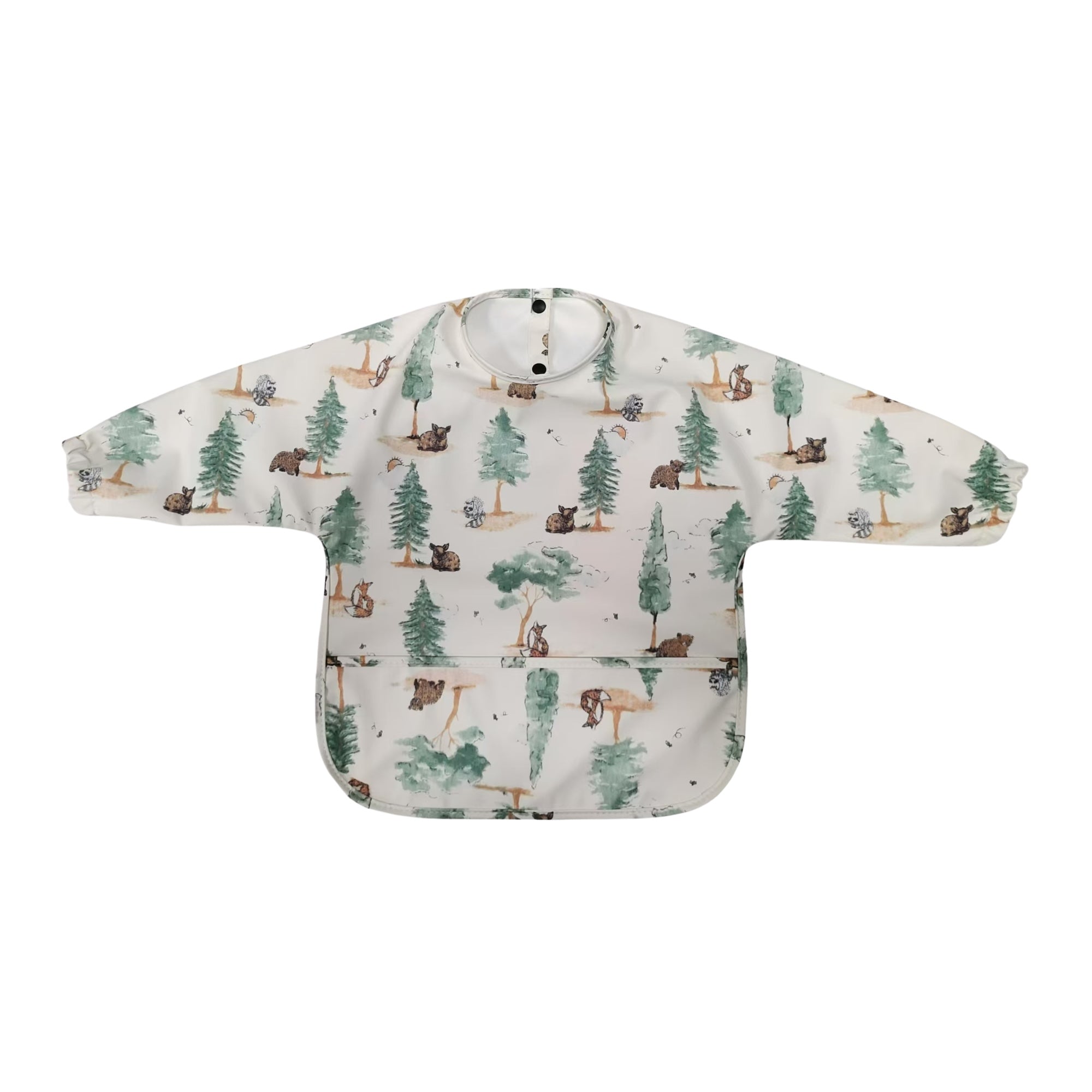 Ear detail baby bib — Pinewood Pals Waterproof Baby Smock Bib Long Sleeve on white background