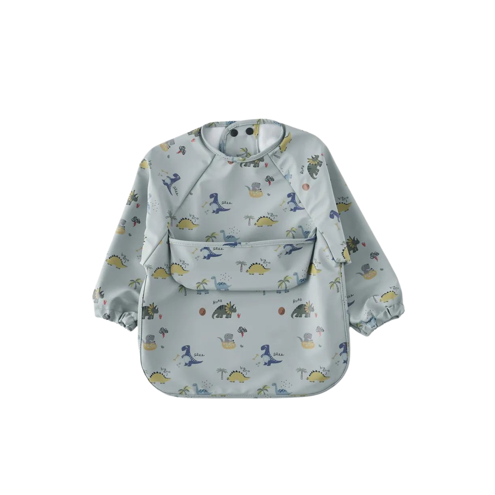 Ear detail baby bib — Prehistoric Playmates Waterproof Baby Smock Bib Long Sleeve on white background