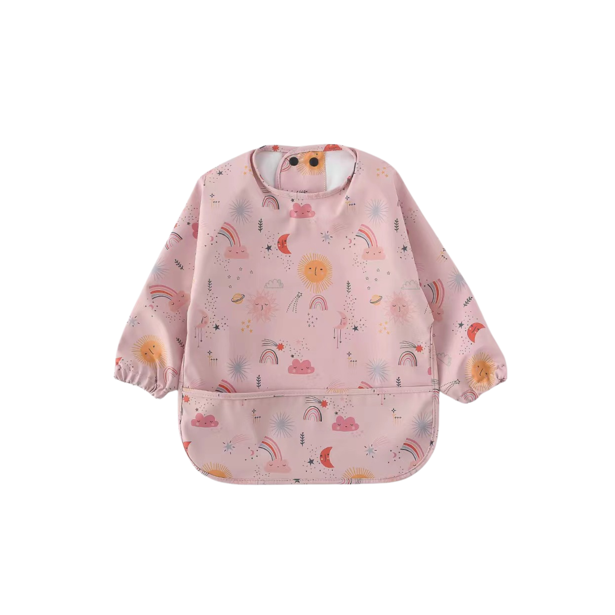 Ear detail baby bib — Rainbow Rays Waterproof Baby Smock Bib Long Sleeve on white background