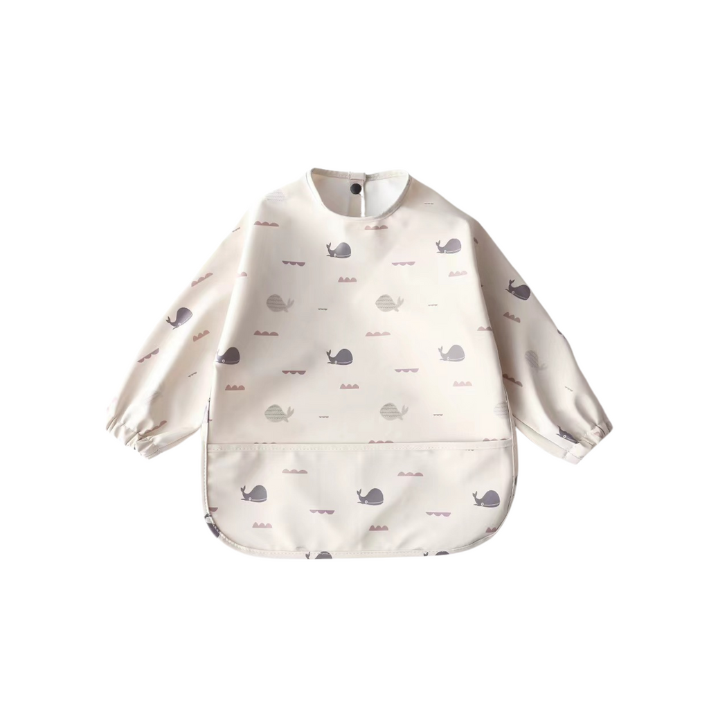 Ear detail baby bib — Whale Watcher Waterproof Baby Smock Bib Long Sleeve on white background