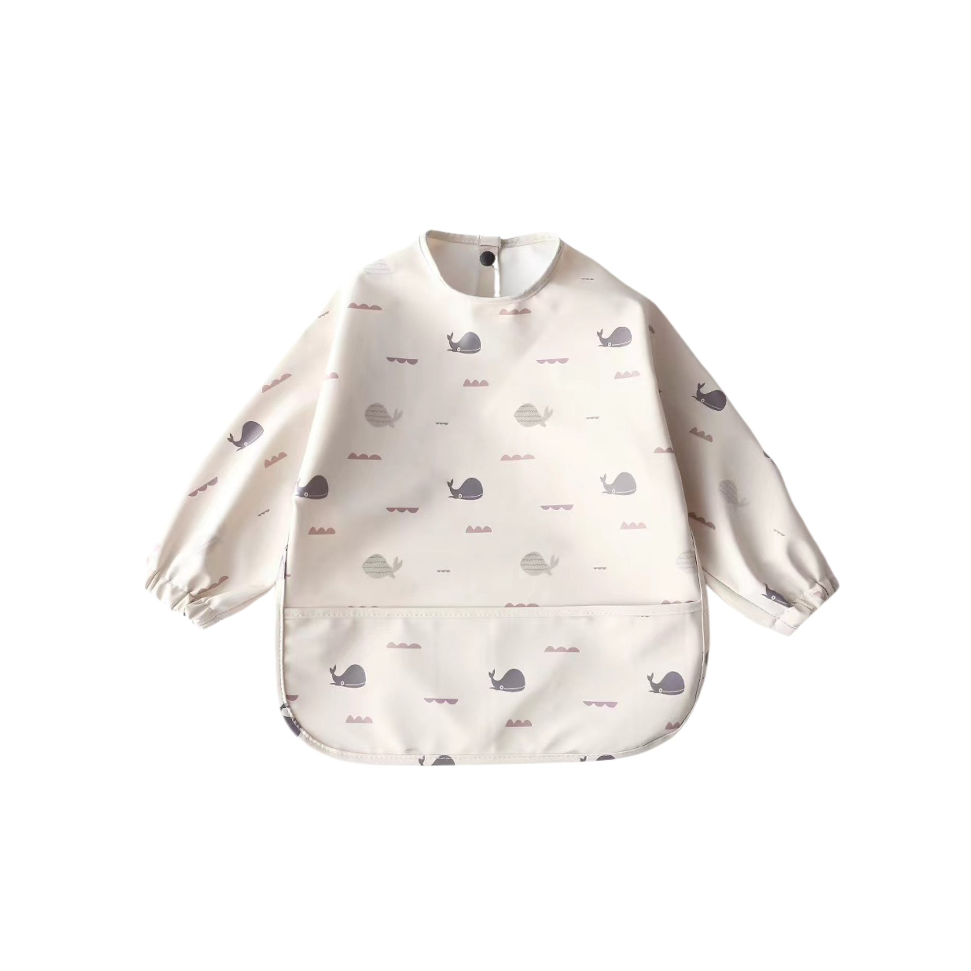 Ear detail baby bib — Whale Watcher Waterproof Baby Smock Bib Long Sleeve on white background