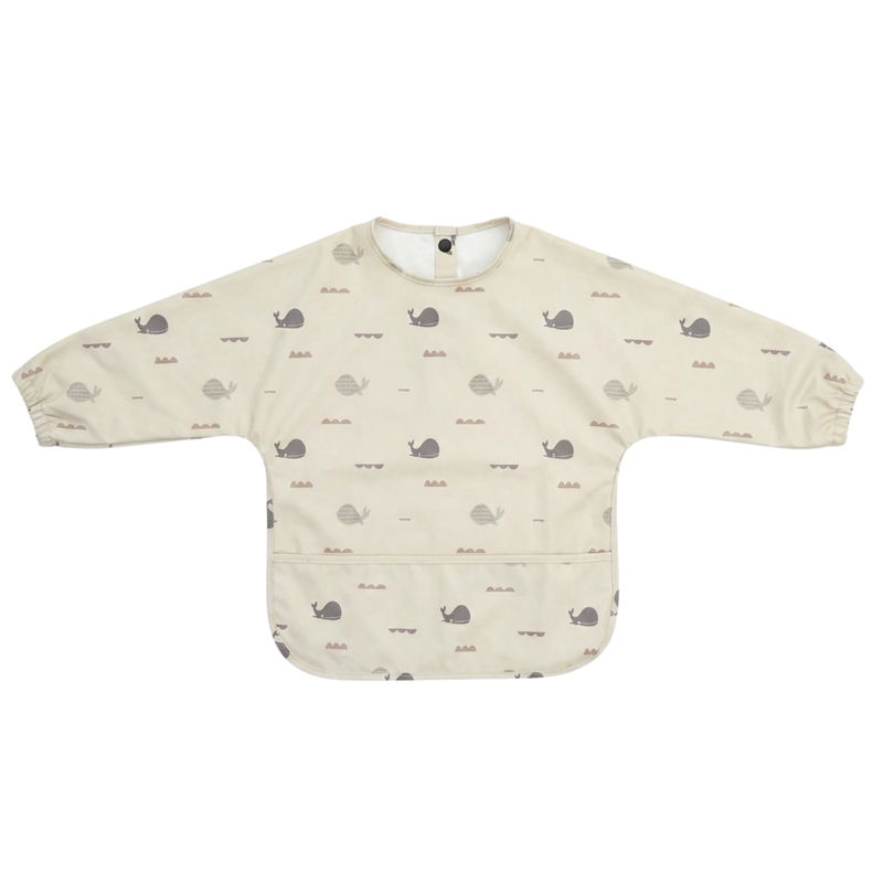 Premium Waterproof Baby Smock Bib Long Sleeve in Whale Watcher