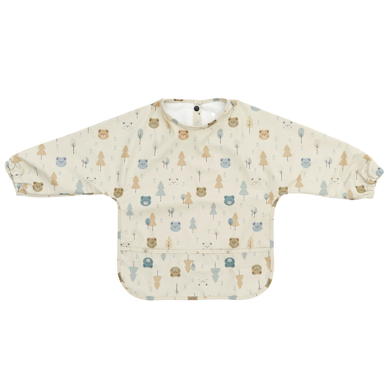 Waterproof Long Sleeve Baby Smock Bib in Woodland Cubs