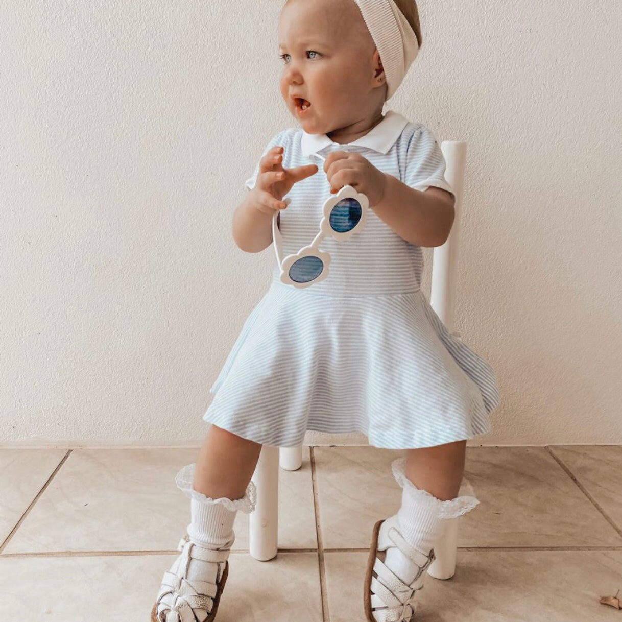 White Leather Baby Sandal — baby sandals size and scale reference