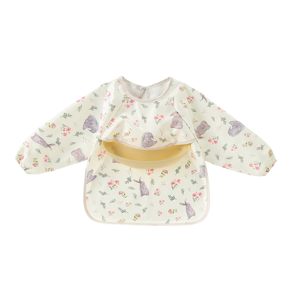 Waterproof Baby Smock Bib with Silicone Catcher, Long Sleeve