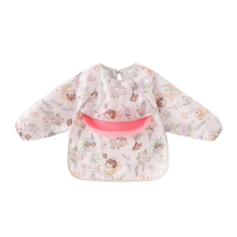 Waterproof Baby Smock Bib with Silicone Catcher, Long Sleeve