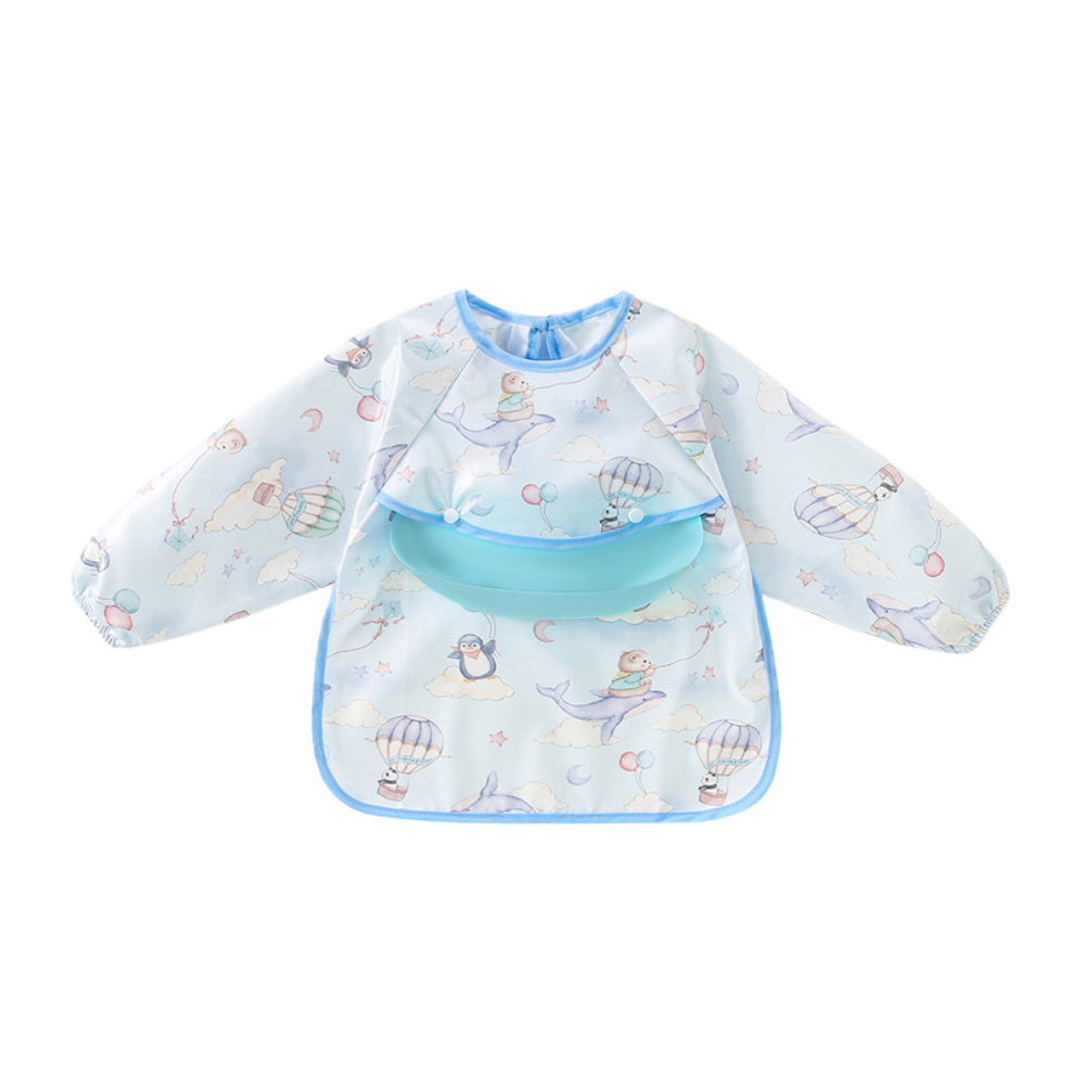 Waterproof Baby Smock Bib with Silicone Catcher, Long Sleeve