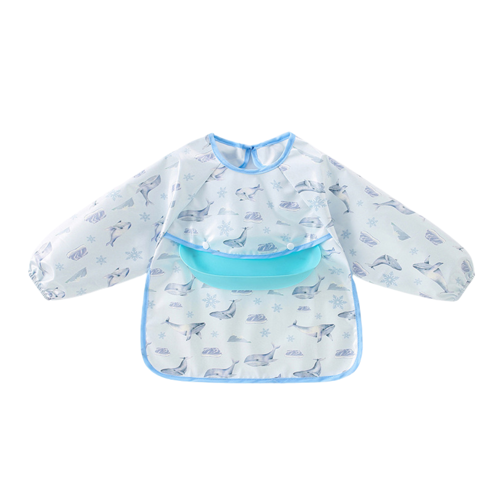 Waterproof Baby Smock Bib with Silicone Catcher, Long Sleeve