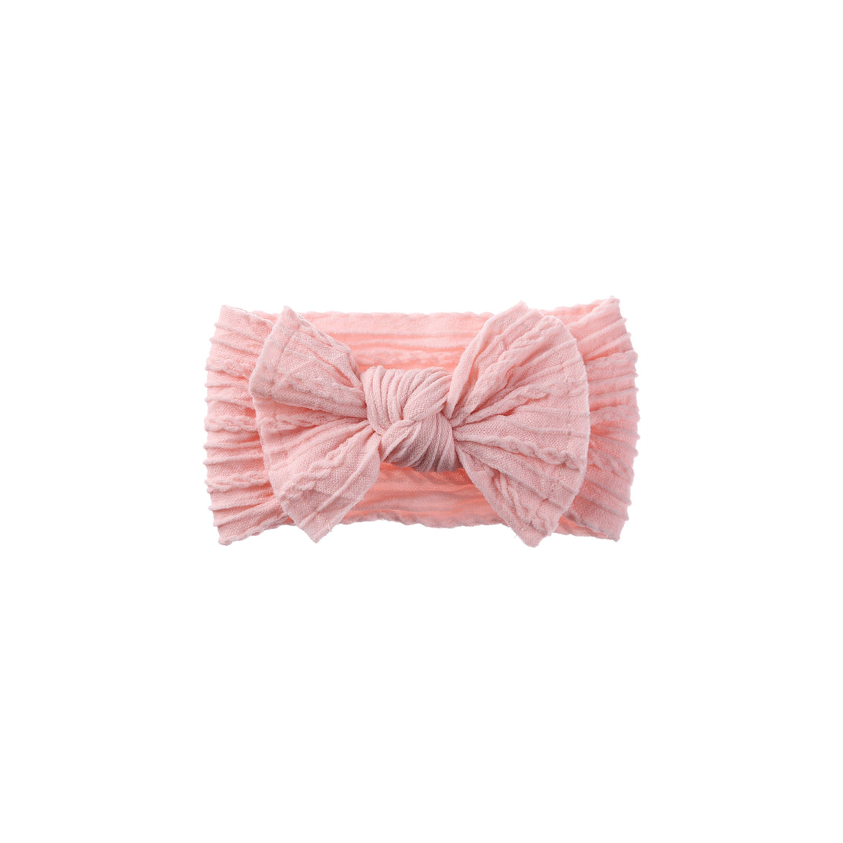 Banjo stitched bow cable knit baby headband in blush
