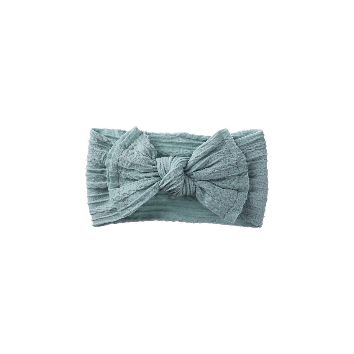 Banjo stitched bow cable knit baby headband in cruise blue