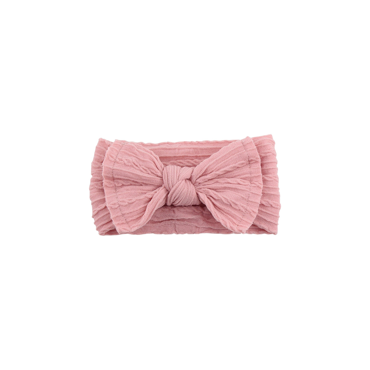 Banjo stitched bow cable knit baby headband in flamingo